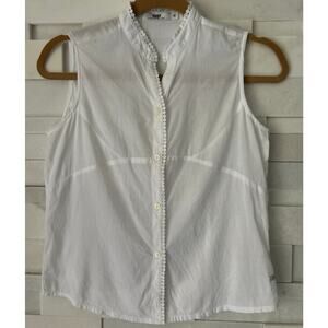 PLAINS & PRINTS 100% Cotton Sleeveless Crochet Detail Button Up Blouse White M